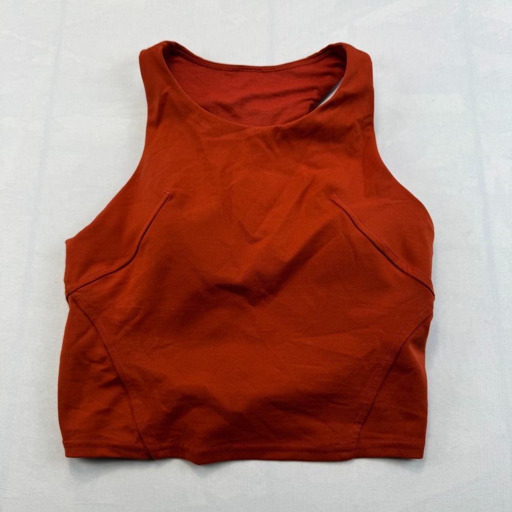 Lululemon Crop Tank Top Women XS Rust Built-In-Bra Racerback Round Neck Athletic